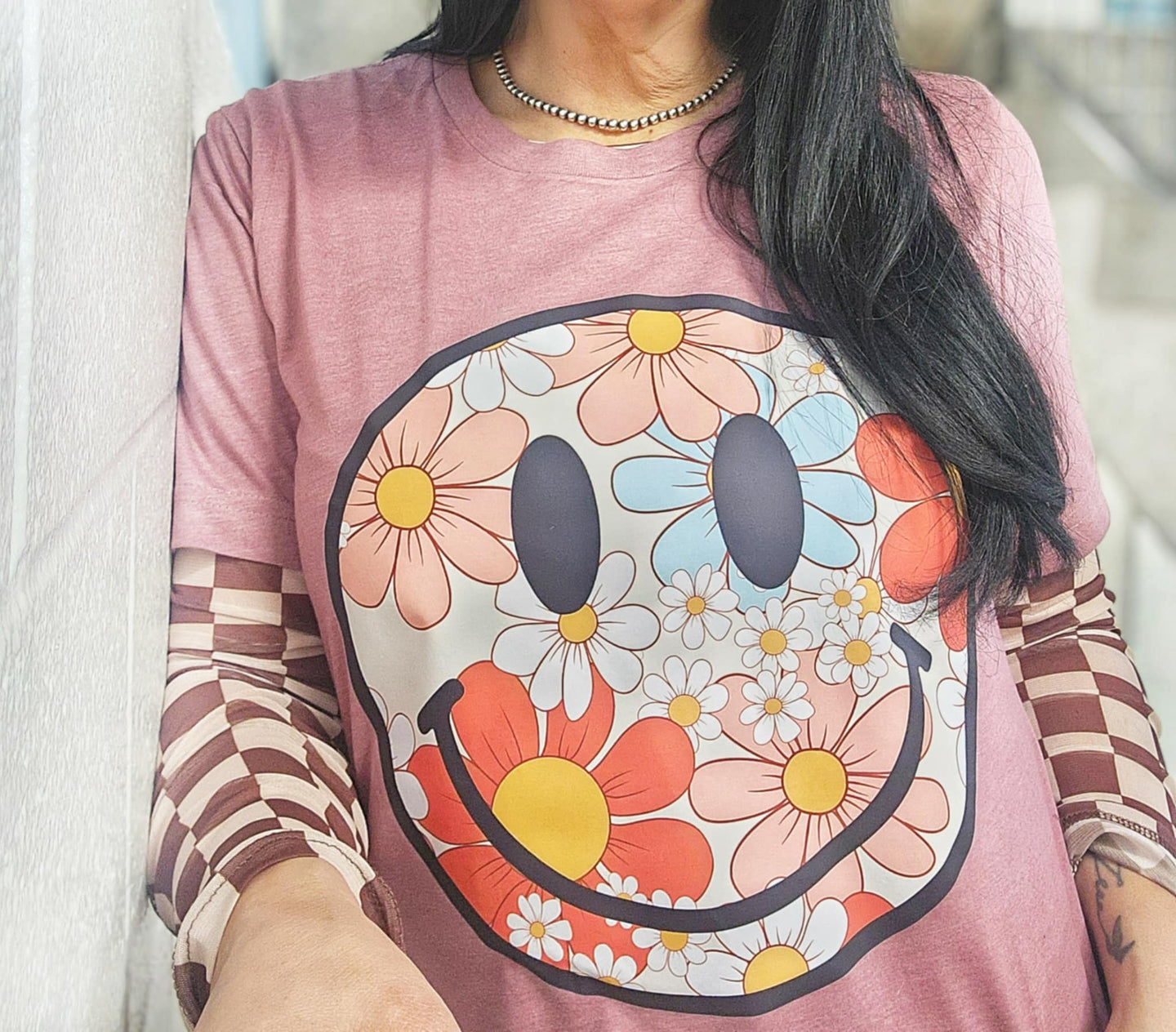 FLORAL SMILEY FACE TSHIRT