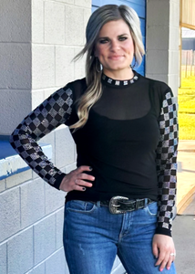 BLACK BLING MESH TOP