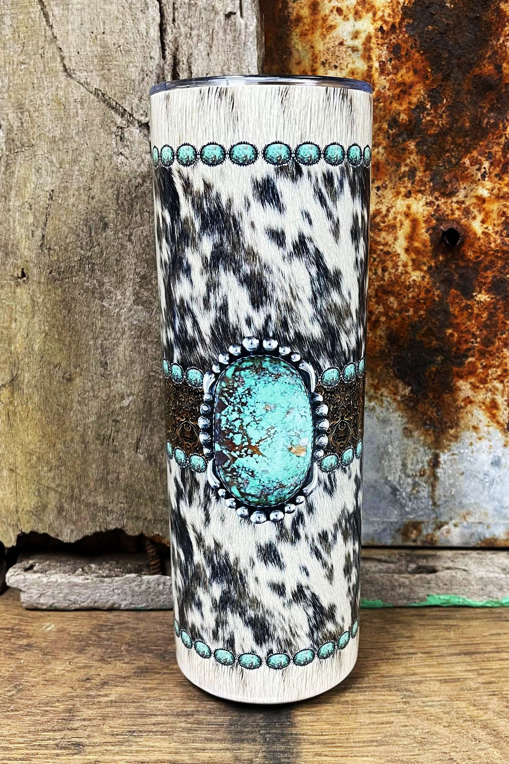 TUMBLER...COWHIDE & TURQUOISE